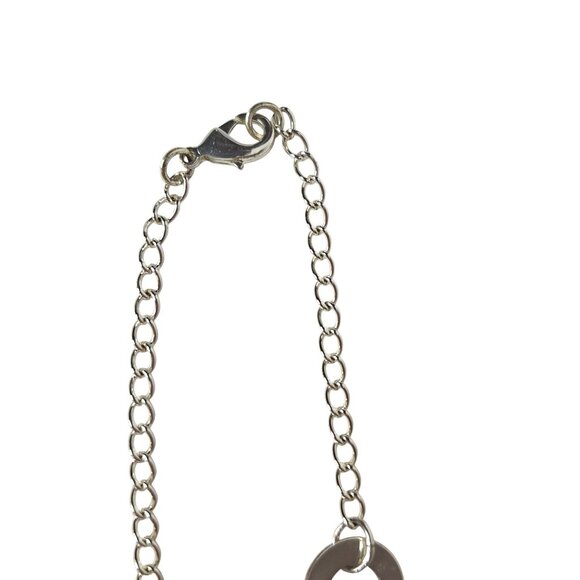 Silver Tone Geometric Chain Necklace Interlocking Rings Modern Jewelry - Picture 3 of 4